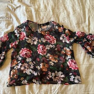 Floral Chiffon Blouse with Bell Sleeves